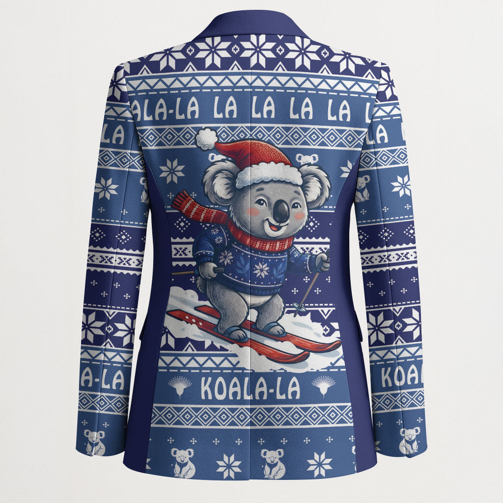 Australia Christmas In July Blazer Koala Santa Skiing Blue Color