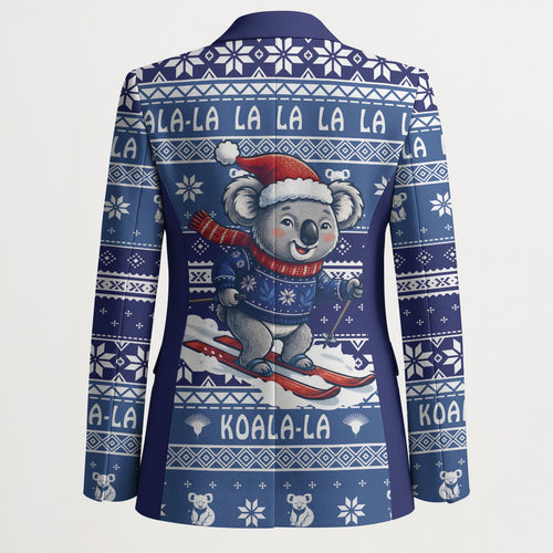 Australia Christmas In July Blazer Koala Santa Skiing Blue Color