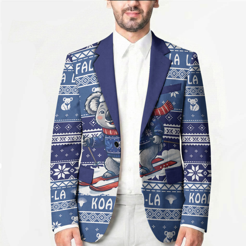 Australia Christmas In July Blazer Koala Santa Skiing Blue Color