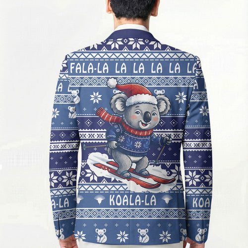 Australia Christmas In July Blazer Koala Santa Skiing Blue Color