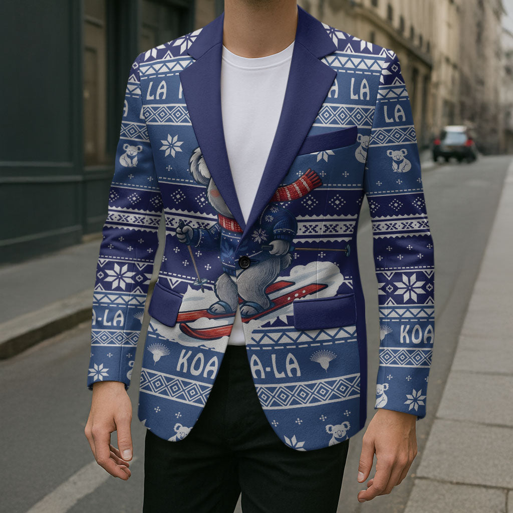Australia Christmas In July Blazer Koala Santa Skiing Blue Color