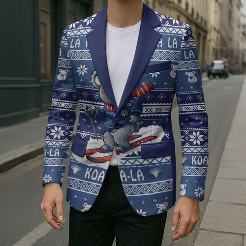 Australia Christmas In July Blazer Koala Santa Skiing Blue Color