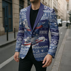 Australia Christmas In July Blazer Koala Santa Skiing Blue Color