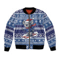 Australia Christmas In July Bomber Jacket Koala Santa Skiing Blue Color