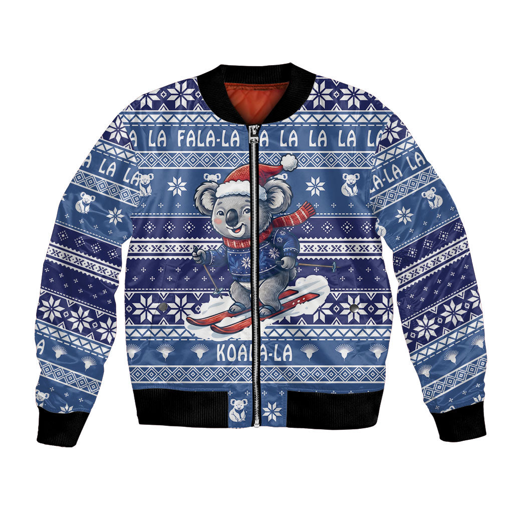 Australia Christmas In July Bomber Jacket Koala Santa Skiing Blue Color