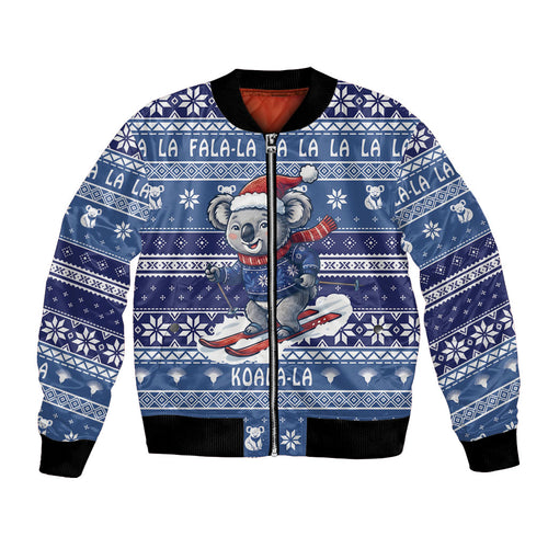 Australia Christmas In July Bomber Jacket Koala Santa Skiing Blue Color