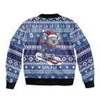 Australia Christmas In July Bomber Jacket Koala Santa Skiing Blue Color