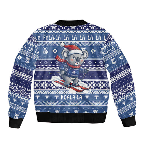 Australia Christmas In July Bomber Jacket Koala Santa Skiing Blue Color