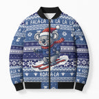 Australia Christmas In July Bomber Puffer Jacket Koala Santa Skiing Blue Color