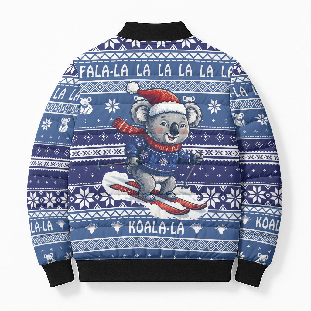 Australia Christmas In July Bomber Puffer Jacket Koala Santa Skiing Blue Color