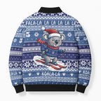 Australia Christmas In July Bomber Puffer Jacket Koala Santa Skiing Blue Color
