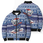 Australia Christmas In July Bomber Puffer Jacket Koala Santa Skiing Blue Color