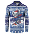 Australia Christmas In July Button Sweatshirt Koala Santa Skiing Blue Color