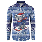 Australia Christmas In July Button Sweatshirt Koala Santa Skiing Blue Color