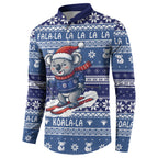 Australia Christmas In July Button Sweatshirt Koala Santa Skiing Blue Color