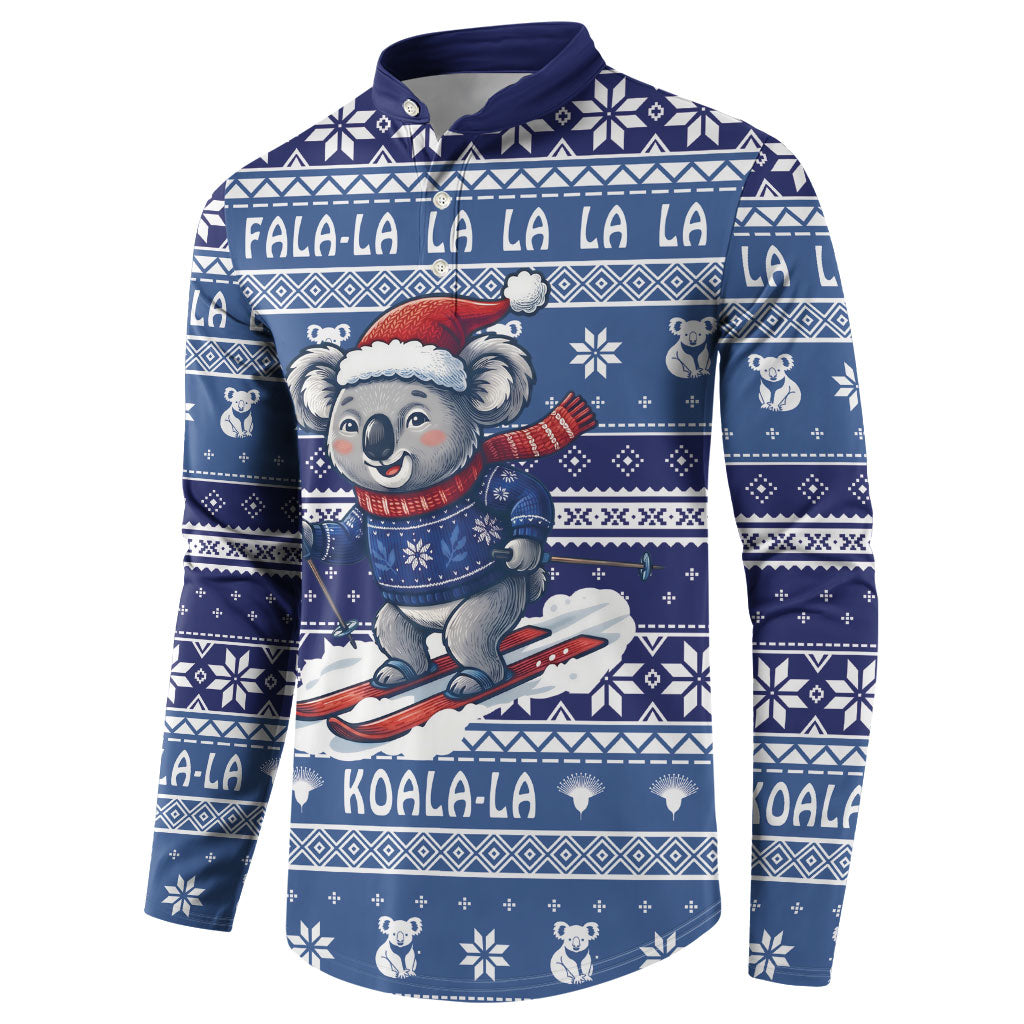 Australia Christmas In July Button Sweatshirt Koala Santa Skiing Blue Color