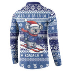 Australia Christmas In July Button Sweatshirt Koala Santa Skiing Blue Color