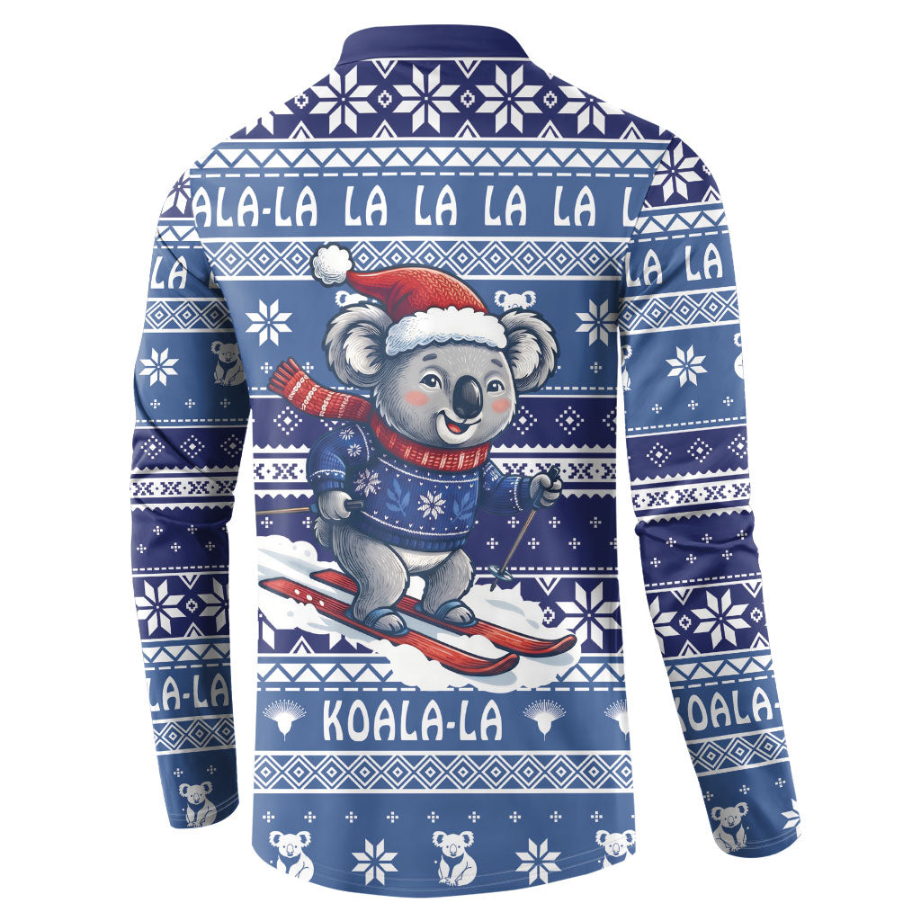 Australia Christmas In July Button Sweatshirt Koala Santa Skiing Blue Color