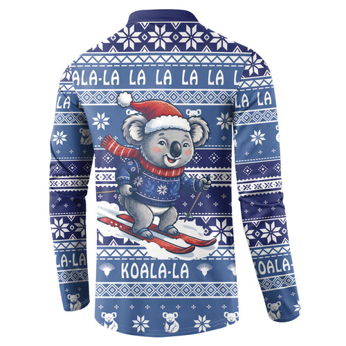 Australia Christmas In July Button Sweatshirt Koala Santa Skiing Blue Color