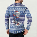 Australia Christmas In July Button Sweatshirt Koala Santa Skiing Blue Color