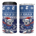 Australia Christmas In July 4 in 1 Can Cooler Tumbler Koala Santa Skiing Blue Color