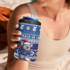 Australia Christmas In July 4 in 1 Can Cooler Tumbler Koala Santa Skiing Blue Color