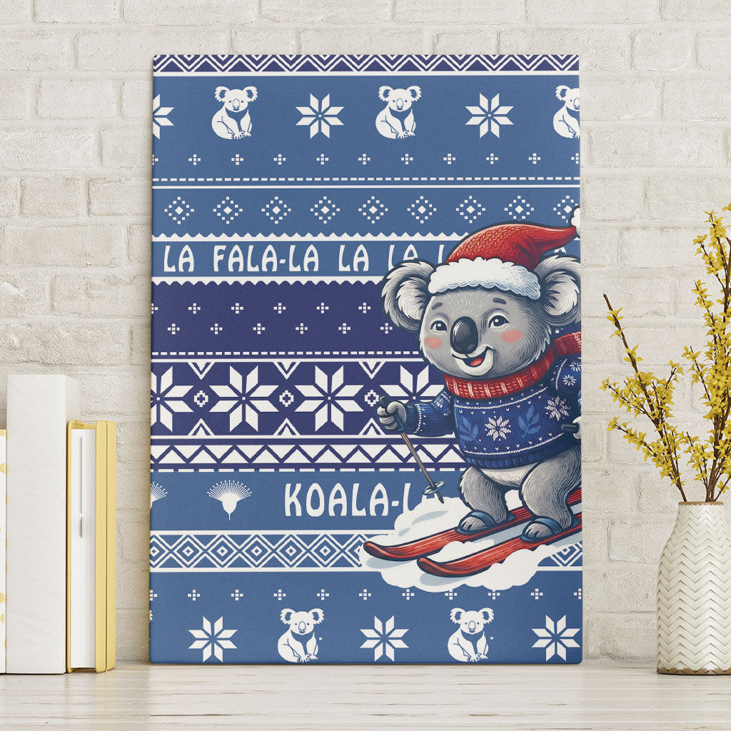 Australia Christmas In July Canvas Wall Art Koala Santa Skiing Blue Color