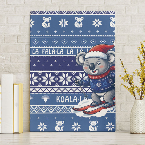 Australia Christmas In July Canvas Wall Art Koala Santa Skiing Blue Color