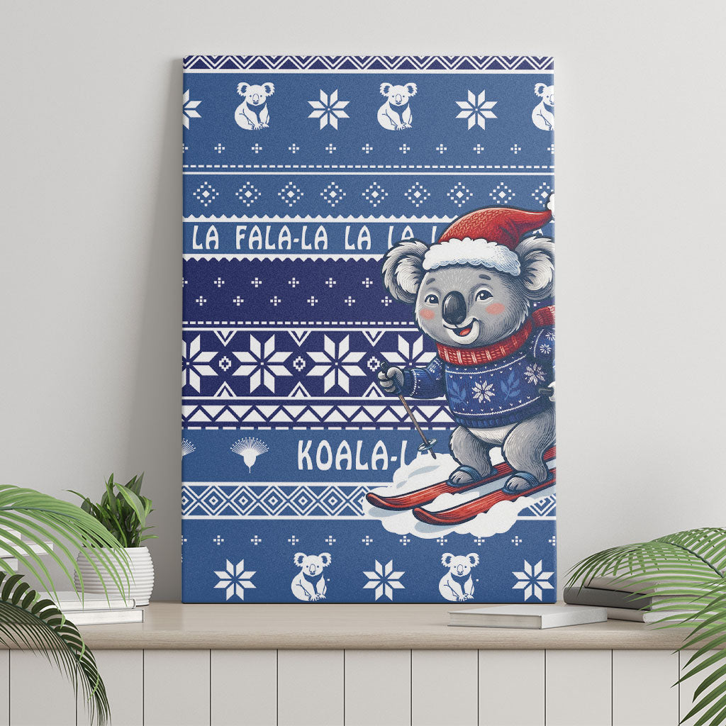 Australia Christmas In July Canvas Wall Art Koala Santa Skiing Blue Color