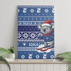 Australia Christmas In July Canvas Wall Art Koala Santa Skiing Blue Color