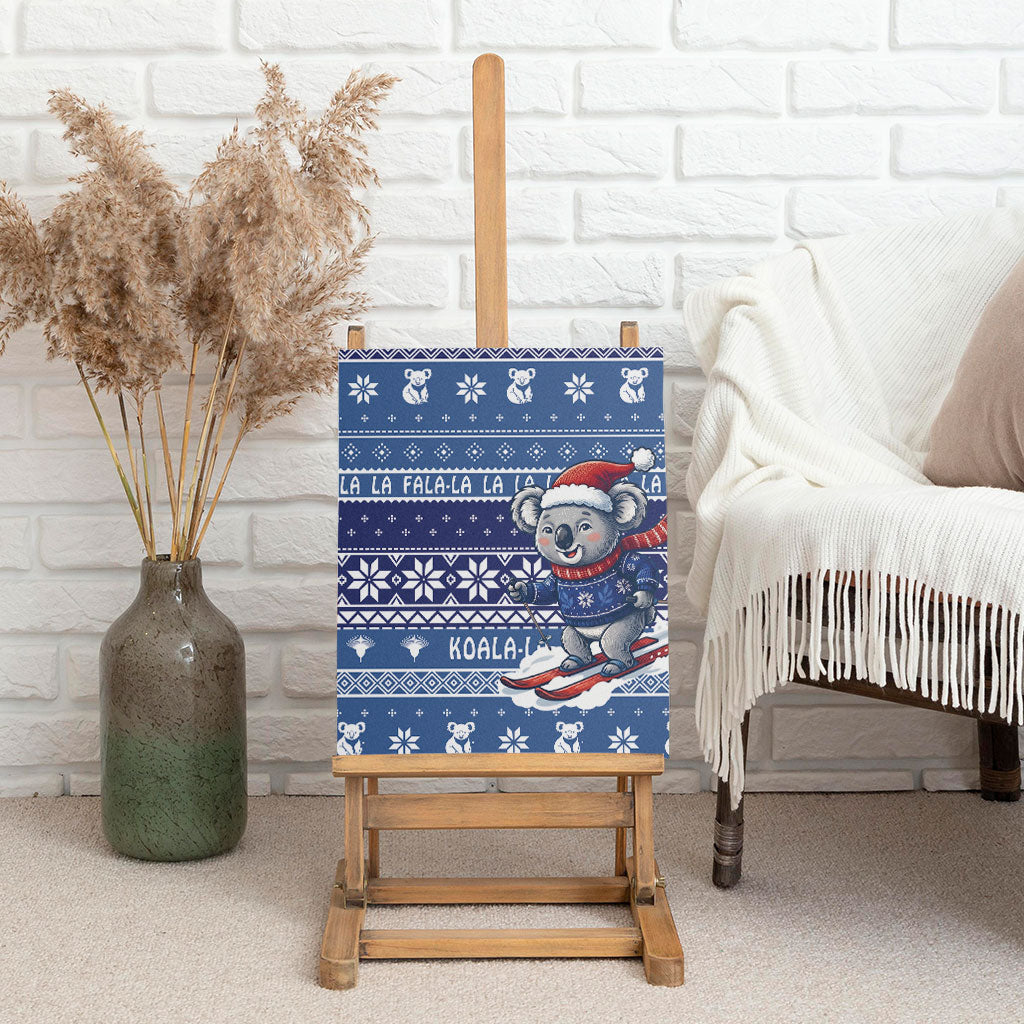 Australia Christmas In July Canvas Wall Art Koala Santa Skiing Blue Color