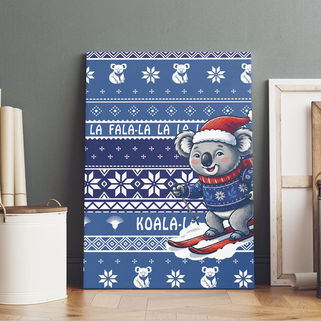 Australia Christmas In July Canvas Wall Art Koala Santa Skiing Blue Color