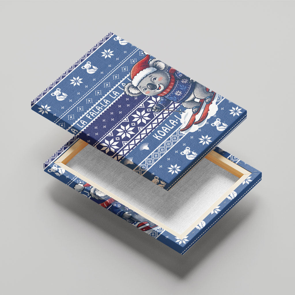 Australia Christmas In July Canvas Wall Art Koala Santa Skiing Blue Color