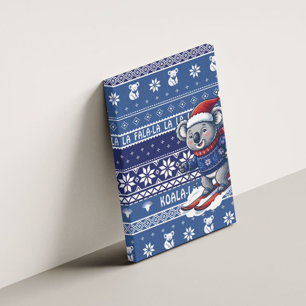 Australia Christmas In July Canvas Wall Art Koala Santa Skiing Blue Color