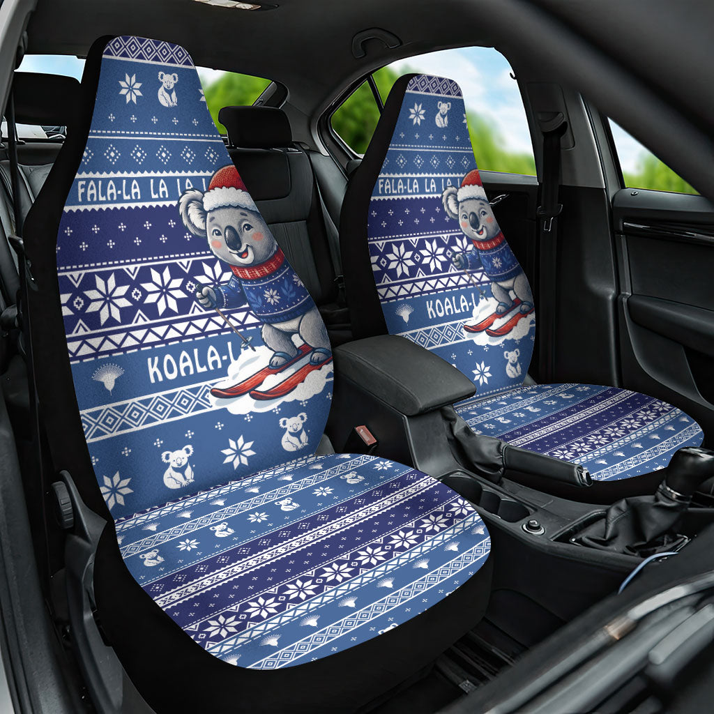 Australia Christmas In July Car Seat Cover Koala Santa Skiing Blue Color