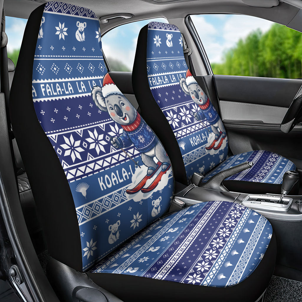 Australia Christmas In July Car Seat Cover Koala Santa Skiing Blue Color