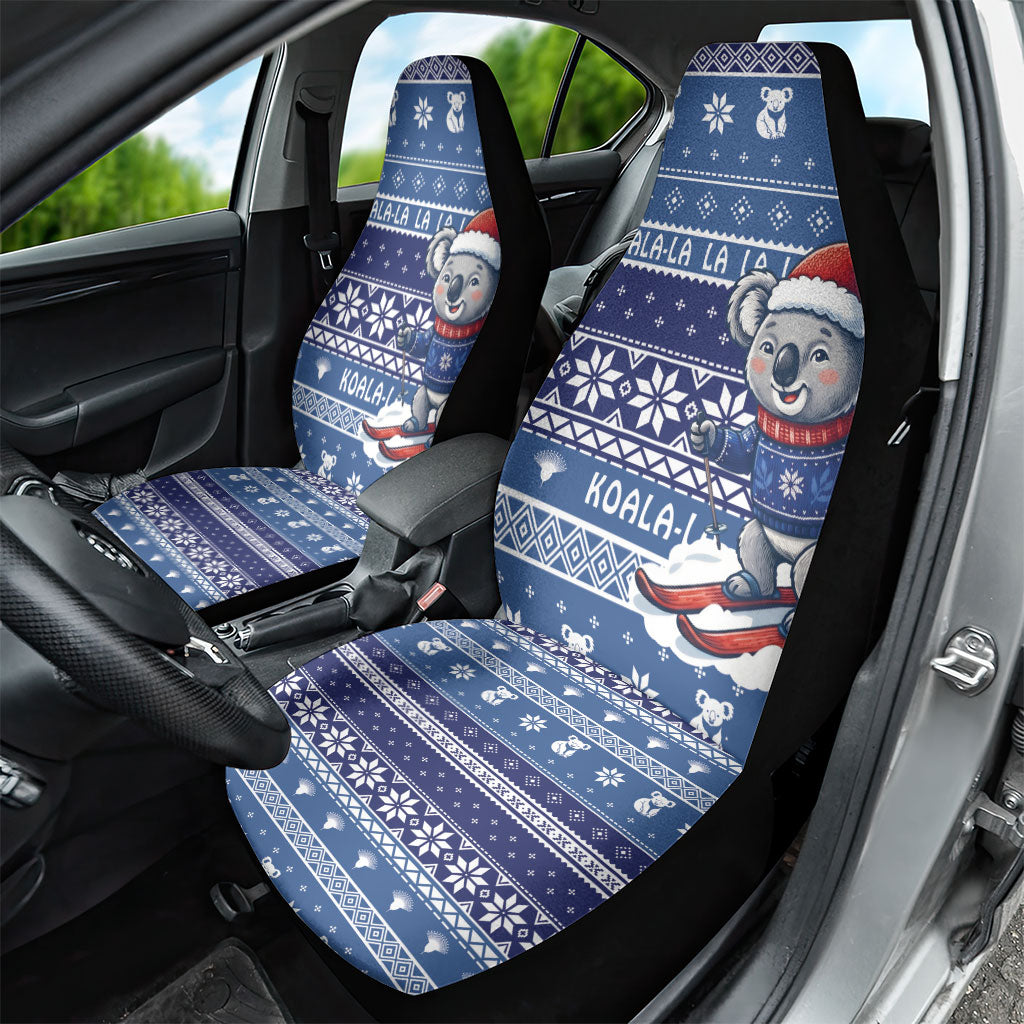 Australia Christmas In July Car Seat Cover Koala Santa Skiing Blue Color