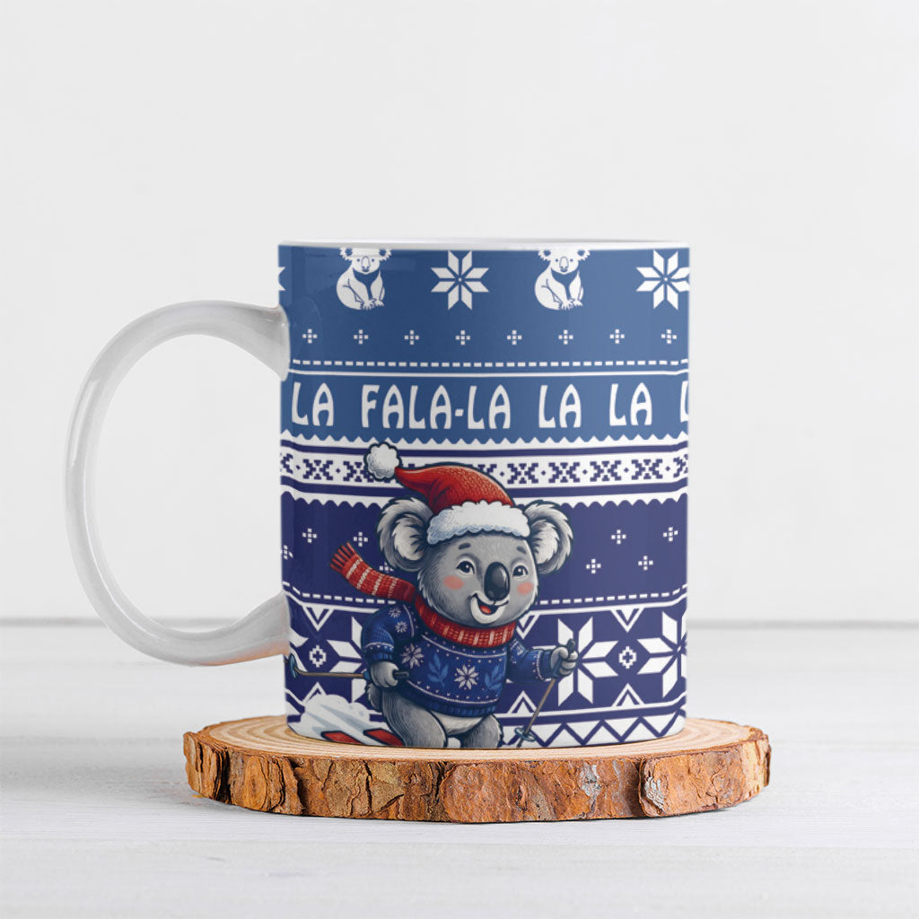 Australia Christmas In July Ceramic Mug Koala Santa Skiing Blue Color