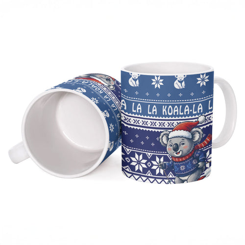 Australia Christmas In July Ceramic Mug Koala Santa Skiing Blue Color