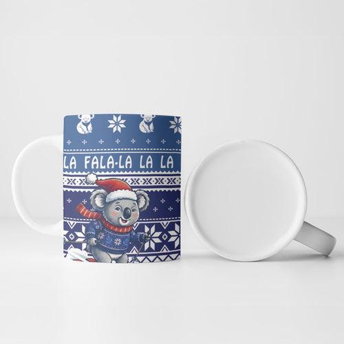 Australia Christmas In July Ceramic Mug Koala Santa Skiing Blue Color