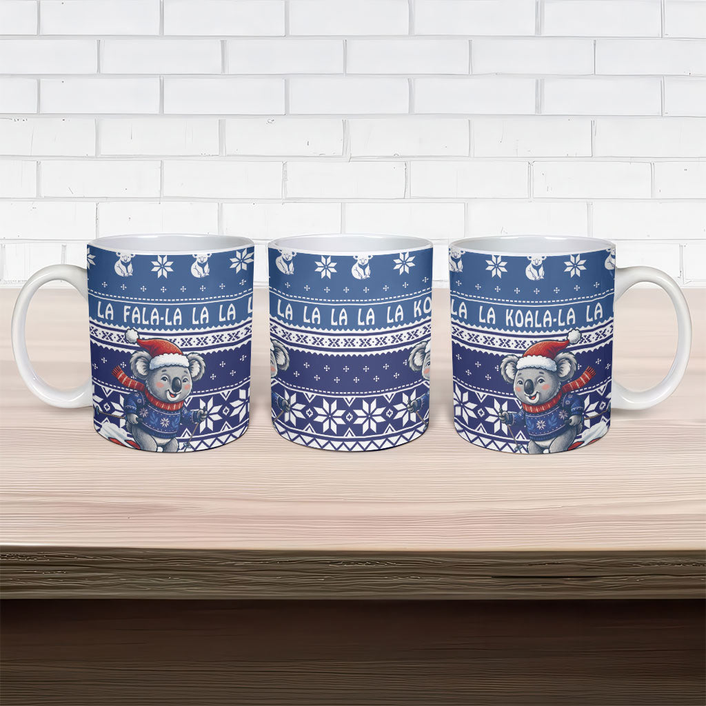 Australia Christmas In July Ceramic Mug Koala Santa Skiing Blue Color