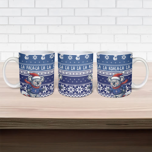 Australia Christmas In July Ceramic Mug Koala Santa Skiing Blue Color