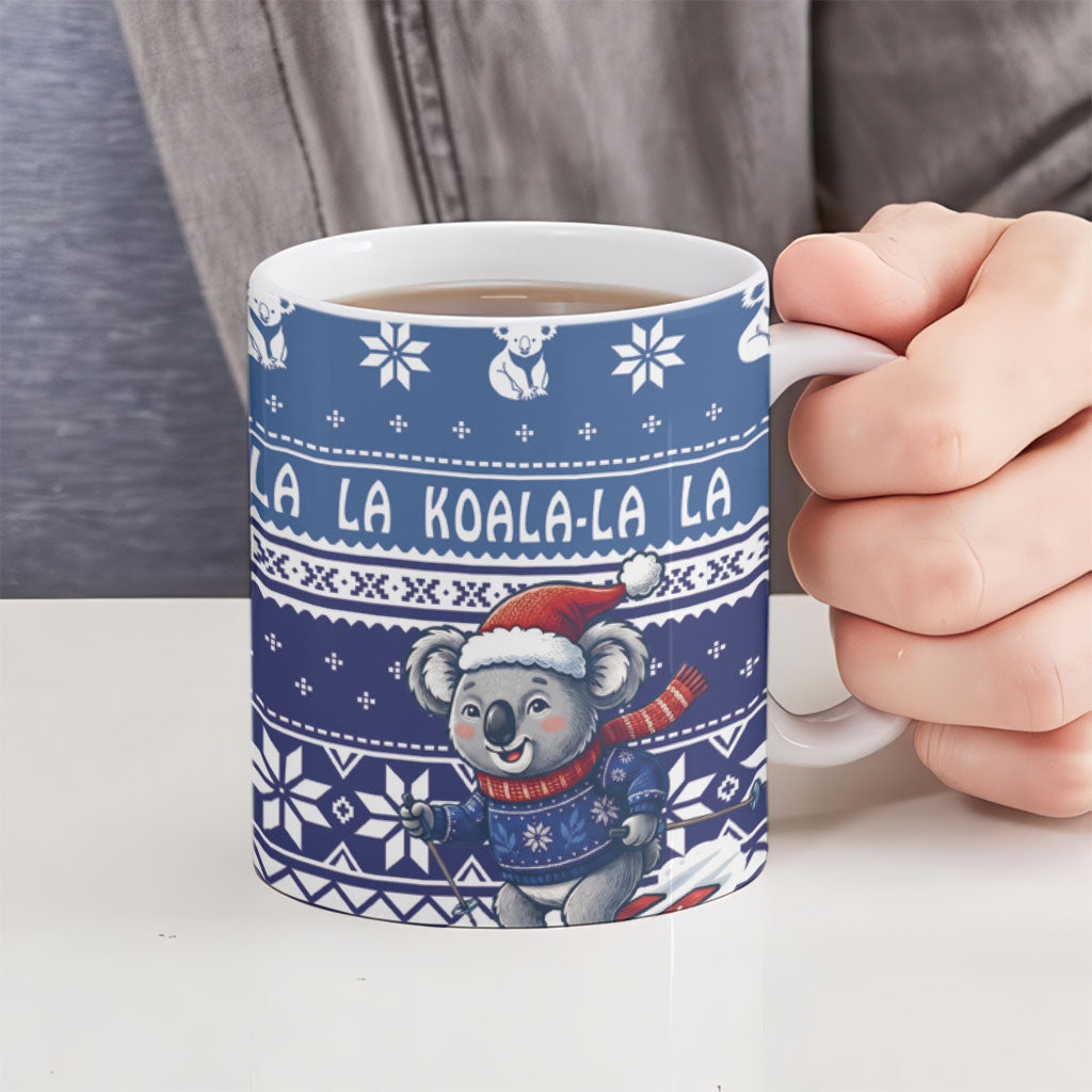 Australia Christmas In July Ceramic Mug Koala Santa Skiing Blue Color