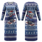 Australia Christmas In July Couples Matching Long Sleeve Bodycon Dress and Long Sleeve Button Shirt Koala Santa Skiing Blue Color LT22
