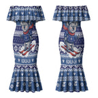 Australia Christmas In July Couples Matching Mermaid Dress and Hawaiian Shirt Koala Santa Skiing Blue Color LT22