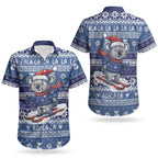 Australia Christmas In July Couples Matching Off Shoulder Short Dress and Hawaiian Shirt Koala Santa Skiing Blue Color LT22