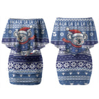 Australia Christmas In July Couples Matching Off Shoulder Short Dress and Long Sleeve Button Shirt Koala Santa Skiing Blue Color LT22