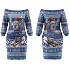 Australia Christmas In July Couples Matching Off The Shoulder Long Sleeve Dress and Hawaiian Shirt Koala Santa Skiing Blue Color LT22