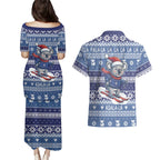 Australia Christmas In July Couples Matching Puletasi and Hawaiian Shirt Koala Santa Skiing Blue Color