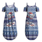 Australia Christmas In July Couples Matching Summer Maxi Dress and Long Sleeve Button Shirt Koala Santa Skiing Blue Color LT22